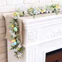 6FT Lighted Easter Garland,Easter Egg Garland Decorations with 20 LED Lights,Flowers,Lamb Ears Leaves,Timer,Easter Spring Floral Garlands for Mantle,Stairs,Door,Home,Fireplace, Party,Indoor