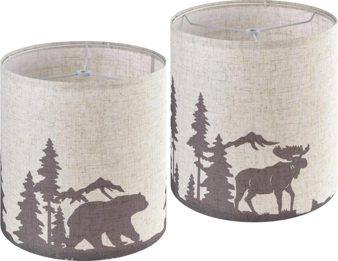 GOSO Tall Drum Lamp Shades Set of 2 Small Beige-Natural Linen Bear Lamp Shade for Table Lamps Beside-9.8" Top x9.8" Bottom x10.8" High(Spider) DIY Shade Rustic Lamp Shade Replacement- Easy Assembly