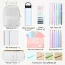 Cunno 28 Pcs Backpack Set Pencil Case Notebook Pen Insulated Cup File Folder Sticky Note Memo Pad Essentials Stationery Kit(White)