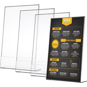 Wenqik 4 Packs 8. 5" x 14" Sign Holders Vertical l Shape Frame Acrylic Document Holder Side Loading Clear Flyer Holder Slanted Desk Paper Display Stand Graphic Poster Shelf for Restaurants Office