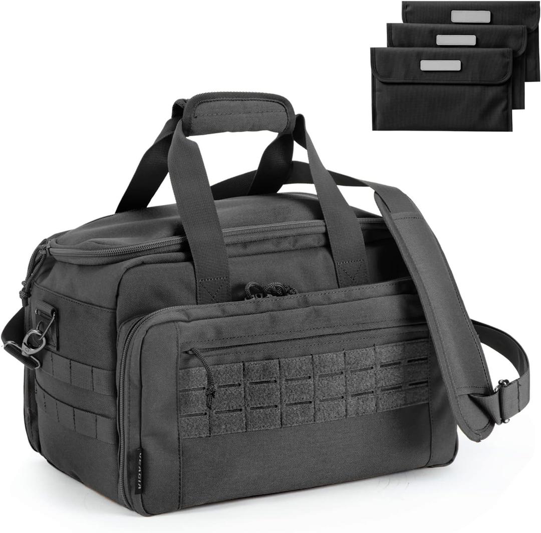 VEAGIA Pistol range bag Pistol case Magazine Lockable double-layer explosion proof zipper Pistol Soft Carrying Bags (Black 3.0)