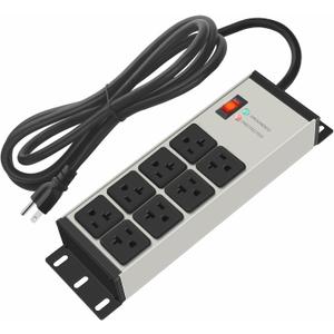 CCCEI Grey Heavy Duty Power Strip Surge Protector 20 AMP, 8 Outlets 12 Gauge Industrial Shop Garage Metal Multiple Outlets, 4 FT Extension Cord 5-15P Adapter High Amp 6-20R T-Slot 20a for Appliance