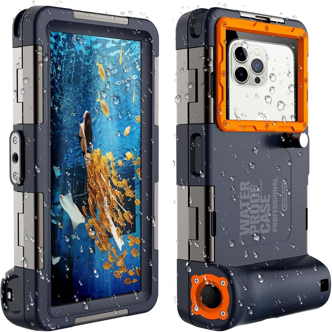 Underwater Snorkeling Diving Phone Case for iPhone16 15/14/13/12 Pro Max Samsung Galaxy S24/S23/S22/S21 Universal, [50ft/15m] Professional Scuba Dive Waterproof Case Underwater Photo, Orange