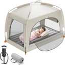 QPAU Inflatable Toddler Travel Bed with Tent Lightweight Blow Up Kids Air Mattress with Hand Pump Indoor & Outdoor Portable Sleeping Solution for Camping, Travel, Home, Grandmas Ages 3+