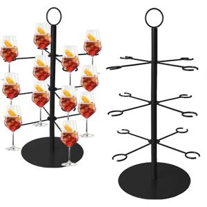 Champagne Tower Champagne Stand, Cocktail Tree Stand for Drinks Tower, 3 Tier 12 Brackets Metal Wine Glass Display Holder, Party Bar Wedding Champagne Tree Stand for Martini Margarita Gin Wine (Black)