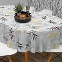 Elegant Oval Tablecloth - Water-Resistant, Fade-Resistant, Reusable Farmhouse Table Cloth for Indoor Home Decor, Beige Grey-leaf, 72" x 54" (Oval)