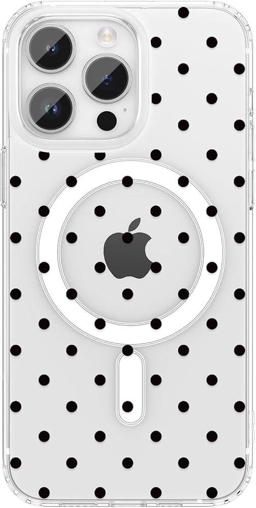 Jefonha Magnetic for iPhone 16 Case Clear Cute Polka Dots Phone Case for Women Girls, Compatible with Magsafe, Anti-Slip Curly Wave Frame Shockproof Cover for 16, Black