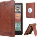 CoBak Lightweight Stand Case for 7" Kindle Paperwhite 12th Gen 2024 and Kindle Colorsoft with Right Hand Strap - Compatible with iPhone MagSafe, for Samsung/Belkin/Anker Wireless Charging Pads (Vintage Brown)