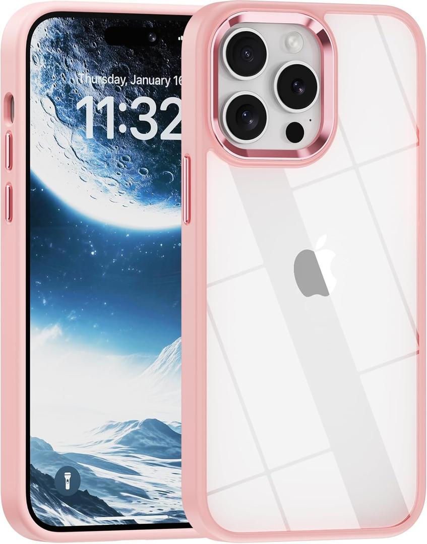 iPhone 13 Pro case,Crystal Clear Hard PC Back +Soft TPU Frame Shockproof Military-Drop Protection,Classic Hybrid Case for iPhone 13 Pro-6.1"Light Pink