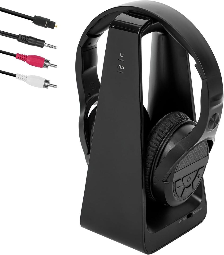Wireless TV Headphones with Charging Transmitter Base, 2.4G Wireless Headphones for TV Watching, Large Buttons Clear Voice and Sound Boost for Seniors, Plug & Play Lightweight Comfort TV Headset