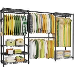 Ulif E1 Heavy Duty Closet Garment Rack, 6 Tiers Adjustable Metal Freestanding Expandable Clothing Storage with 4 Hanger Rods, Easy to Assemble Wardrobe Suit for 70 to 88.2" Space, 14"D x 71.4"H, Black