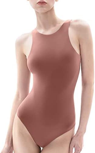 PUMIEY Women's High Neck Sleeveless Bodysuit Sexy Tank Tops Smoke Cloud Collection, XL