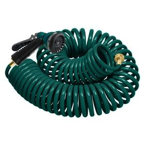 Coil Hose 25FT EVA Coil Garden Hose With 3/4'' Brass Connector Coiled Water Hose Lightweight And No Kink Includes 7 Patterns Spray Nozzle For Outdoors Lawn Watering Car Washing