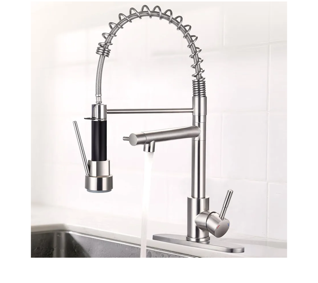Kitchen Faucet with Pull Down Lock Sprayer, Single Handle High Pressure Brushed Nickel Kitchen Faucet, Double-Headed Spring Stainless Steel Kitchen Sink Faucets