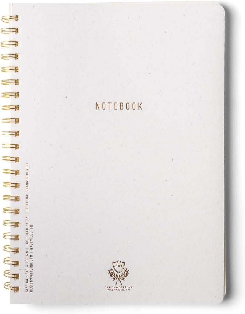 DesignWorks Ink Spiral Notebook  Large 8.25" x 11.625" Planner Notebook Journal with Lined, Perforated Pages  Twin Wire Soft Cover Journal with Textured Paper, 160 Pages  Speckled White Ivory