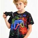 Boys Girls Neon Shirt Short Sleeve Crewneck T Shirts Cool 3D Graphic Print Neon Game Shirts Summer Tees Tops for Boys, 8-10 Years