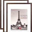 kennethan 12x16 Picture Frame Rustic Brown 3 Pcs in 1 set 12x16 Frame can Display 8.5x11 inch Picture with Mat or 12x16 inch Picture Without Mat on the Wall