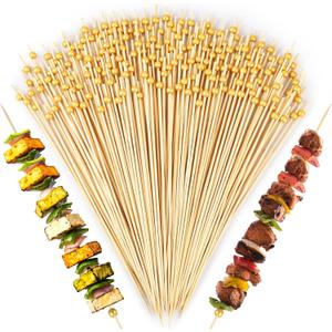 100 Pcs 12 Inch Long Cocktail Picks Fancy Toothpicks for Appetizer Bamboo Cocktail Sticks for Fruit Drink Dessert Barbecue Charcuterie Pearl Skewers for Wedding Birthday Baby Shower Party (Gold)