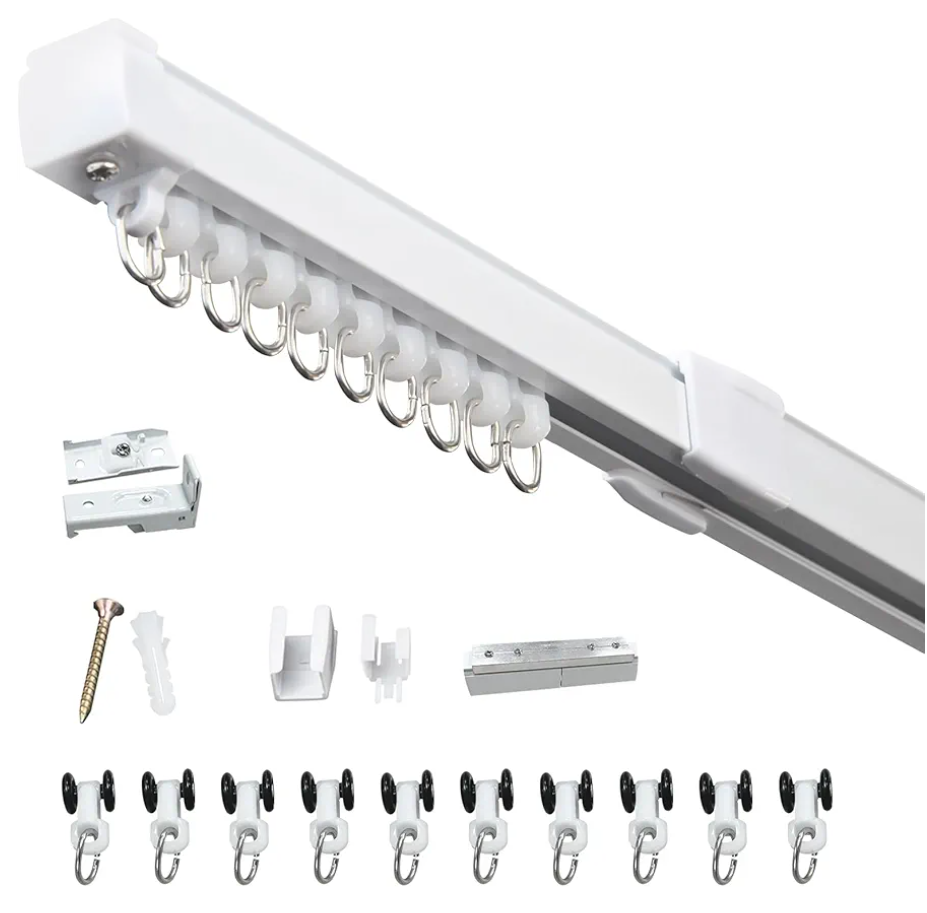 37-73in Telescopic Ceiling Curtain Track System for Curtains,Retractable Measurement Free Heavy Duty Curtain Rail Track Set as Room Divider,Adjustable Sliding Wall Mount Aluminum Curtain Track