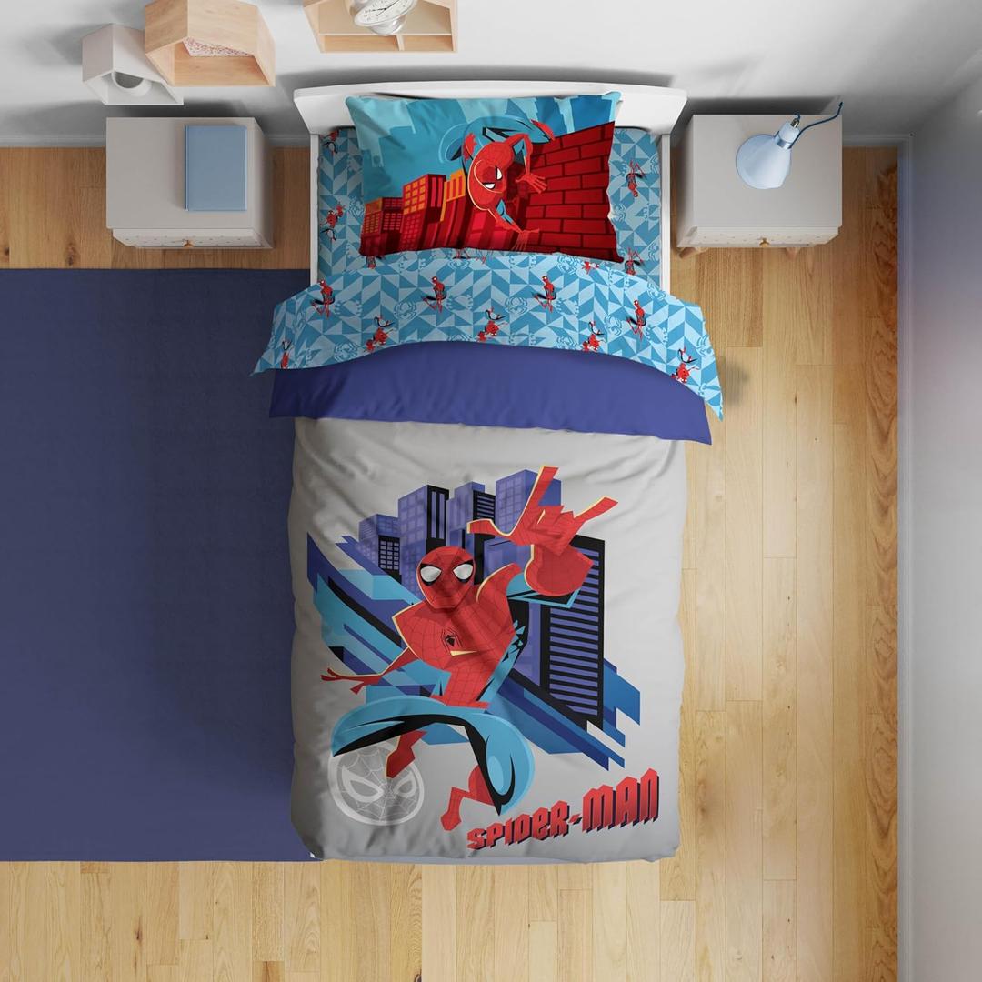 Sunny Side Up Kids Comforter Set Includes Sheets and Pillow Covers - Soft and Cozy Bed Set for Stylish Room Decor, Gray - Spiderman, 4 Piece Toddler Bedding