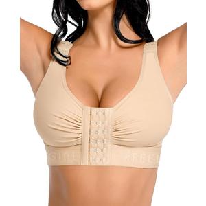 FeelinGirl Post Surgery Compression Bra for Women's Front Closure Bra with Adjustable Straps Wirefree, XXL