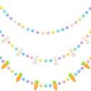 Easter Decorations Bunny Rabbit Banner Pastel Rainbow Pom Pom Colorful Felt Ball Hanging Garland for Home Indoor Living Room Wall Classroom Spring Holiday Wedding Birthday Party Decor Supplies(No DIY)