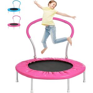 36 Inch Kids Trampoline: Mini Trampoline with Handle Indoor Outdoor Use, Toddler Small Fitness Rebounder (PINK)