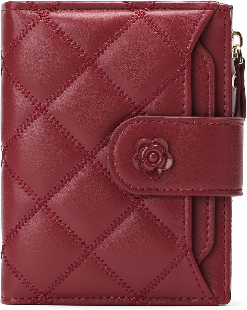 Small Wallets for Women Leather Bifold Wallet Women RFID Blocking Purse Credit Card Holder with 15 Card Slots and ID Window Coin Pocket, A-Burgundy