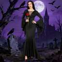 Adult Black Gothic Dress for Women Halloween Costumes with Accessories for Vampire Witch Costume Dress Up (Medium)