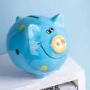 Ceramic Piggy Bank for Boys Cute Coin Bank for Kids Birthday Gift Piggy Banks Blue (5x5x4inch)