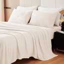 YIYEA Faux Fur Sheets, Luxury Ultra Soft Fleece Bed Sheets Set, Fluffy Plush Velvet Bedding for Fall Winter, Cozy Warmth, No Shedding, 4PC, Full, Ivory