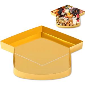 Tellingyou 13.7'' Fillable Grad Cap Cardboard Serving Tray for Charcuterie 2026 Graduation Decoration Fillable Paper Mache Candy Cutouts Congrats Cardboard Box for Grad Party Supplies(Gold)
