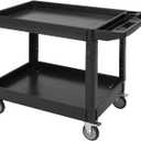 Utility Service Cart 2-Shelf 500 Lbs Capacity, Heavy Duty Rolling Cart with Two Trays and Brake Wheel for Warehouse, Garage, Cleaning, Manufacturing, Storage Handle, 45"X25" Black