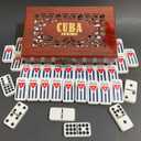 PRK 14 Cuban Double 9 Dominoes Set in Premium Wooden Box Classic White Tiles with Colored Dots Dominoes in Durable Wooden Storage Case Traditional Cuban Style for Friends