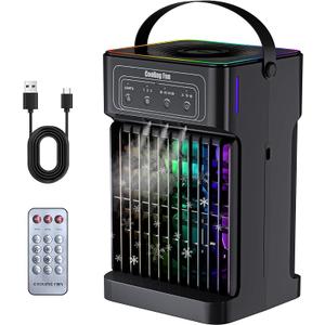 Portable Air Conditioners, 2026 Upgraded 4-IN-1 Quiet Portable AC Unit with Remote, 1100ML Tank Evaporative Air Cooler, 7 Color Light Personal Mini Air Conditioner for Bedroom,Office, Camping, Car,RV