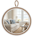 Vercraft Coastal Mirror 24" Wall Decor with Rope Wrapped Trim and Hanging Loop Nautical Round Circle Mirror Nautical Rustic Decorative for the Living Room, Bedroom Bathroom and Entryway