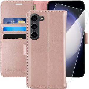 MONASAY Wallet Case Compatible for Galaxy S23 5G,[RFID Blocking] Flip Folio Leather Cell Phone Cover with Credit Card Holder, 6.1 inch, Rosegold