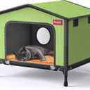 SOVPAIT Outdoor Heated cat House with Heating pad and Escape Door, Waterproof and Warm Stray cat House,Suitable for Indoor, Outdoor, Winter, and Summer(Green, M20*14.8 * 12.8)