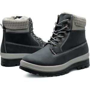 Waluzs Womens White Winter Snow Boots Combat Boots for women Waterproof Fur Lined Ankle Booties Non Slip Fuzzy Warm Platform Boots Lace Up Hiking boots with Zipper (10, Navy)