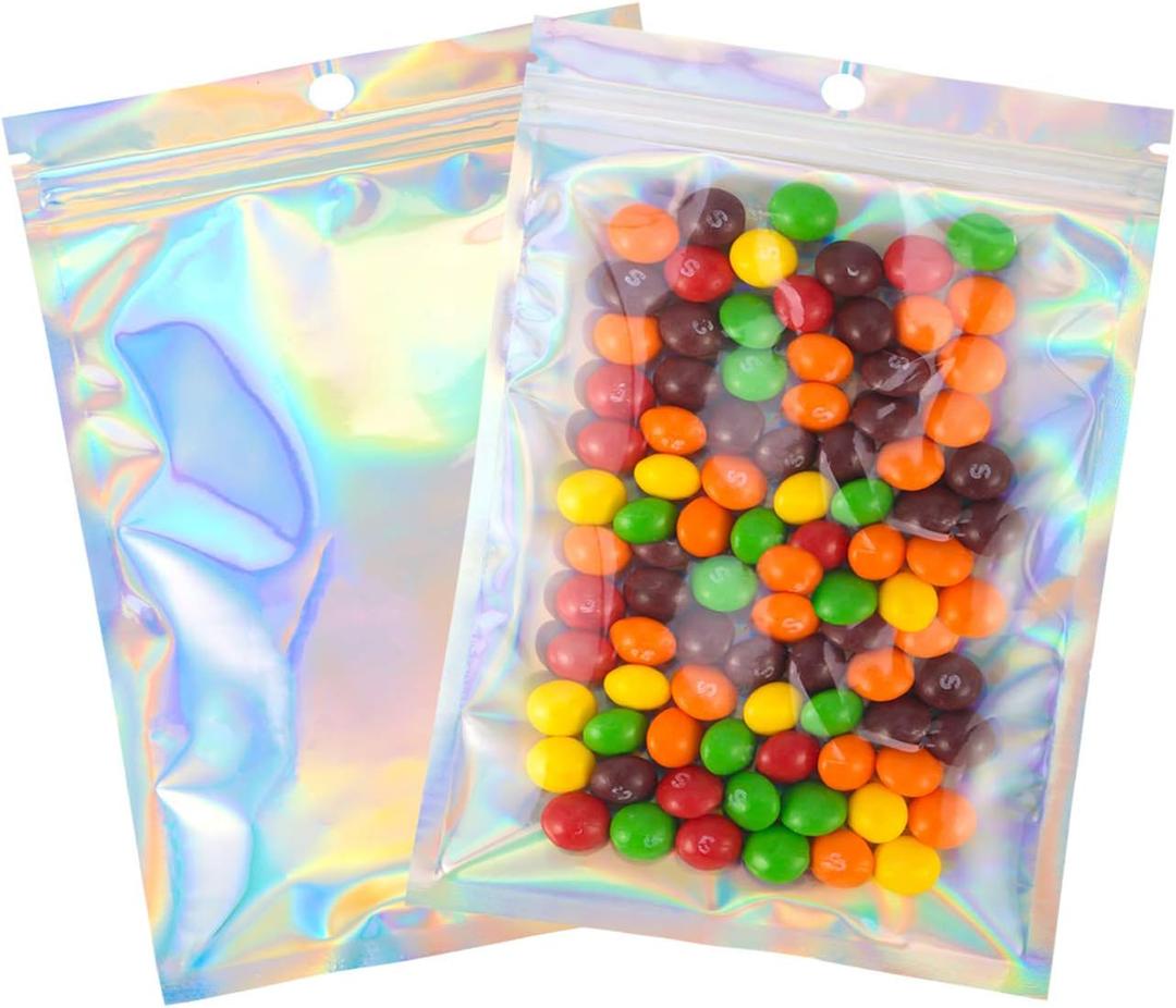 Resealable Mylar Bags | 100 Pcs 5 X 7 Inch | Smell Proof mylar Bag Heat Seal Cute Packaging Foil Food Sealable Small Front Clear Plastic Colored for Storage Candy Beef Jerky Jewerly Product