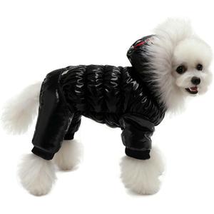 Waterproof Pet Clothes for Dog Winter Warm Jacket Coat Dog Hooded Jumpsuit Snowsuit (XL, Black) (XL(Back13.7inch|Weight9-12LBS))