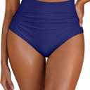Arolina Womens High Waisted Bikini Bottoms Swim Bottom Ruched Full Coverage Retro Bathing Suit Bottoms, Smal