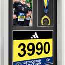 3-in-1 Shadow Box Display with Real Glass (Medal, Race Bibs, and Photo Display) Marathon Medal Display and Frame, Triathlon & Running Bib Holder, Wall-Mounted, Real Tempered Glass- White
