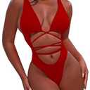 Sovoyontee 2025 Women's Sexy Cheeky One Piece Swimsuits High Cut Thong Bikini Bathing Suit Monokini Size S
