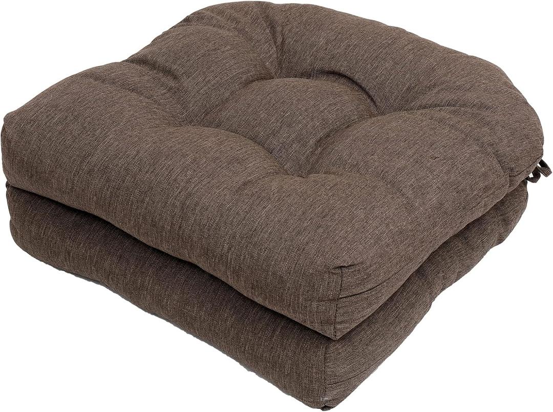 Outdoor Chair Cushions, Outdoor Cushions, Patio Chair Cushions, Indoor Full-Length Ties for Non-Slip Support, Premium Comfortable Thick Fiber, Set of 2 (Brown, 19 x19 Inch)