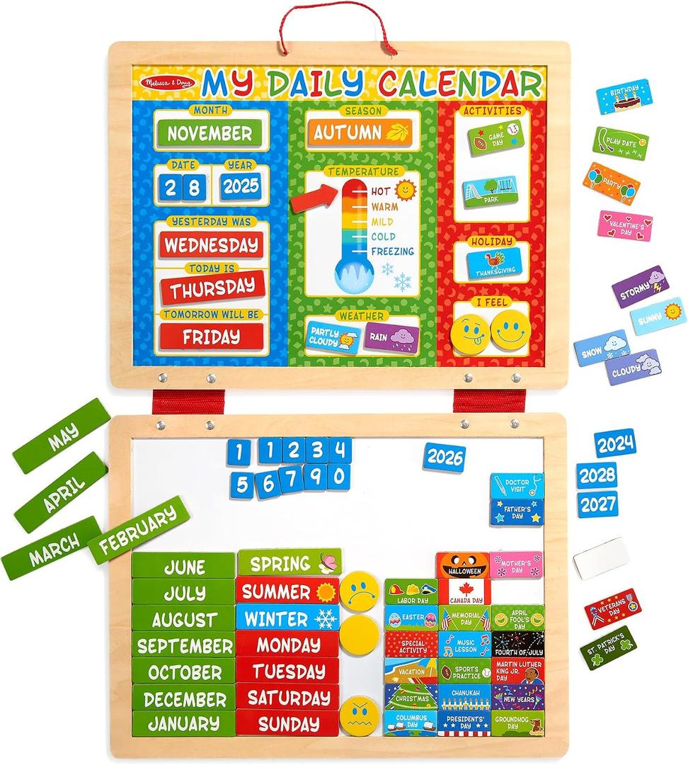 Melissa & Doug My First Daily Magnetic Calendar, Classroom Calendar for Kids Activities with Weather & Seasons, Preschool Toys for Girls & Boys Ages 4+