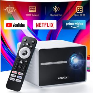[850ANSI/Built in Apps] Portable Mini Projector with WiFi and Bluetooth, Kogata Outdoor Movie Proyector, Electric Focus/4P Keystone/HDR10, 1080P HD Projector for Bedroom Home Theater