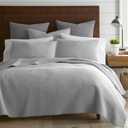 Levtex Home - Cross Stitch Light Grey Quilt Set - 100% Cotton - King/Cal King Quilt (106x92in.) + 2 King Shams (36x20in.) - Reversible - Cotton Fabric