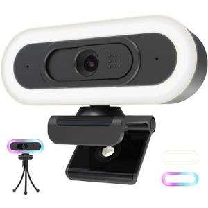 saylas 2K Webcam with Lights, HD Webcam for PC, 2K@60FPS Web cam with Microphone, 65 FOV, Autofocus, Noise Cancellation, Privacy Cover, Web Camera for Computer/Laptop, USB Streaming Computer Camera