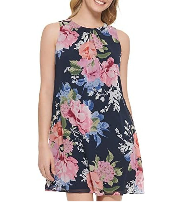Jessica Howard Women's Style Trapeze Sleeveless Printed Chiffon, Navy Multi 10